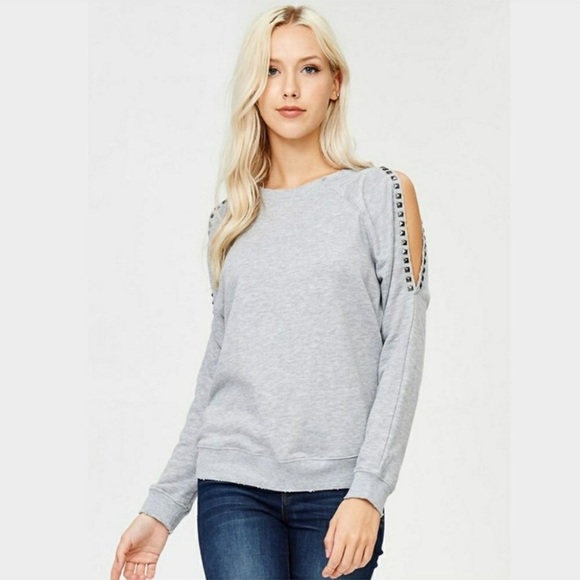 OLLIE CHLOE JOLIE Studded ColdShoulder Sweatshirt - Picture 1 of 8